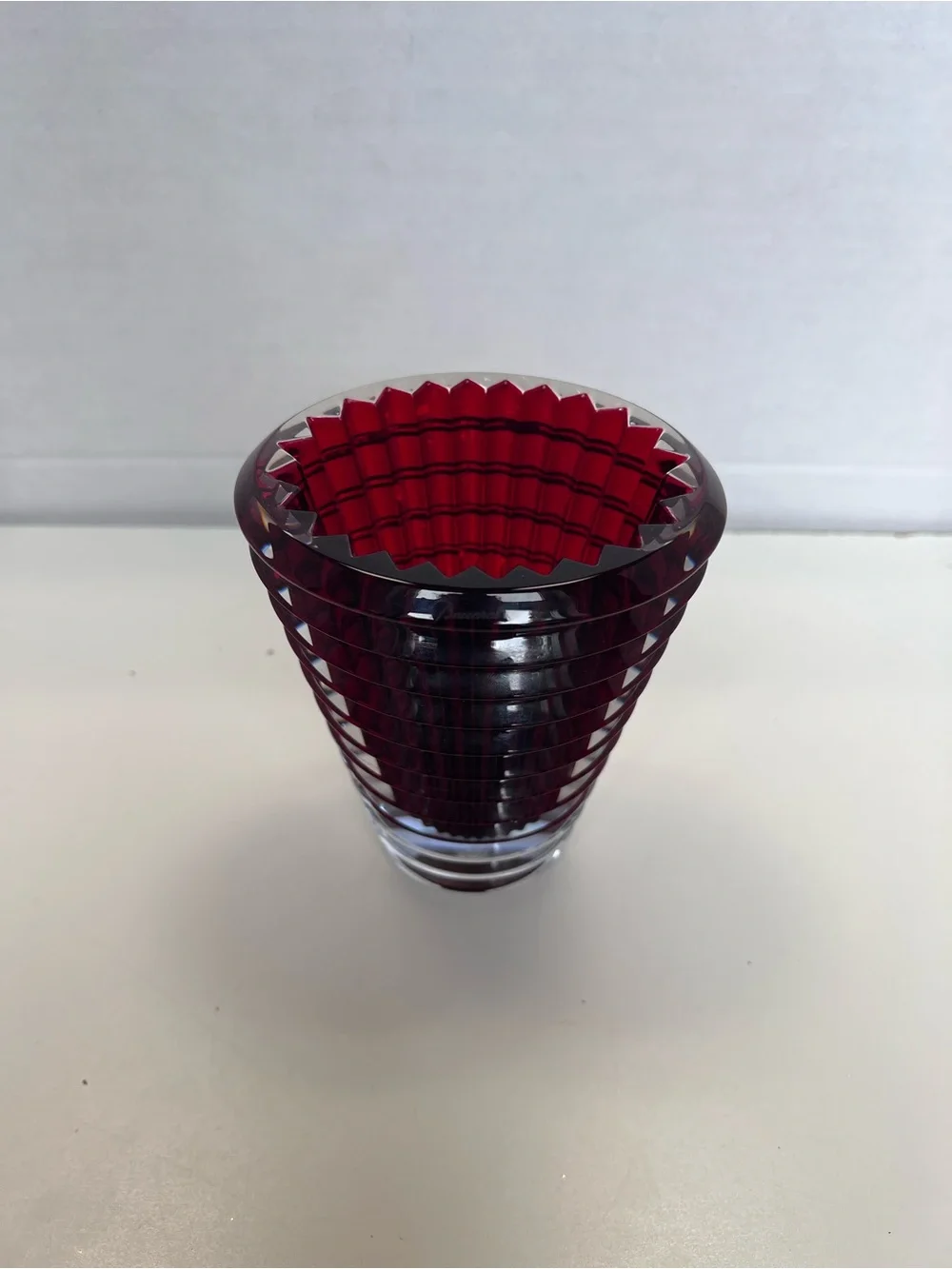 Baccarat small oval Eye Deep Red Cut Crystal Vase - Home Accents